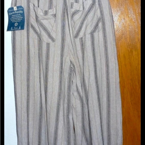 Democracy Linen Blend  Wide Leg Striped Pants with Smocked Waist NWT - Picture 6 of 11